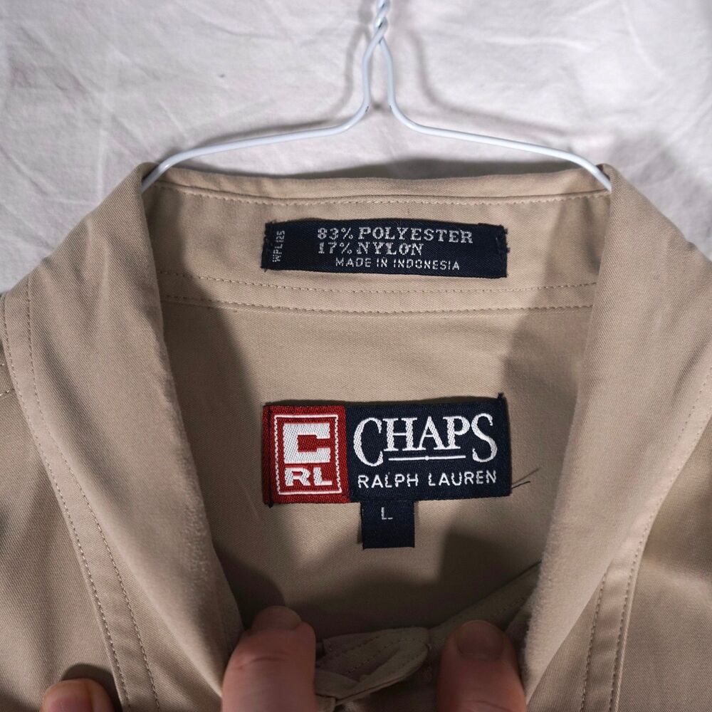 Vintage 80s 90s Chaps Ralph Lauren Button Up Shirt Tan Beige Large See Photos - Picture 5 of 9